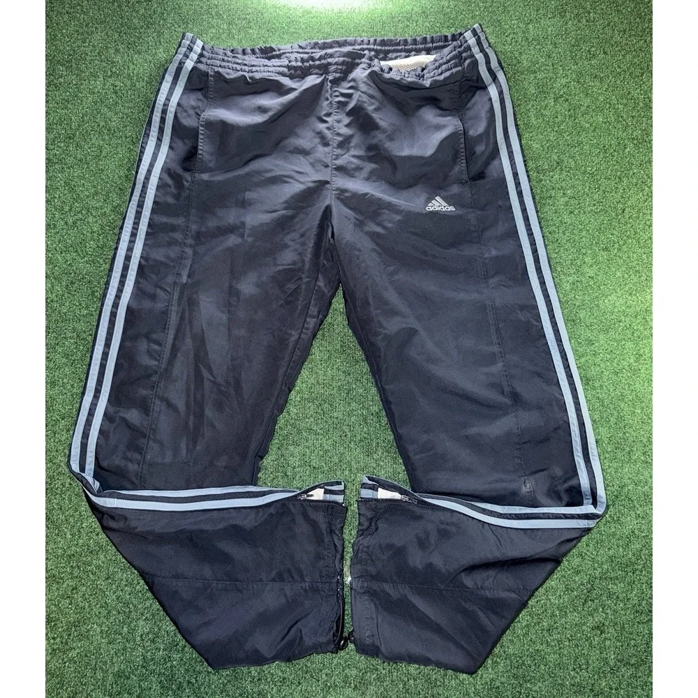 Adidas Vintage Navy Blue Windbreaker Track Pants Mens XL 3 Stripe Jogger